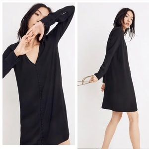 Madewell Heather Long Sleeve Button Front Black Dress XS